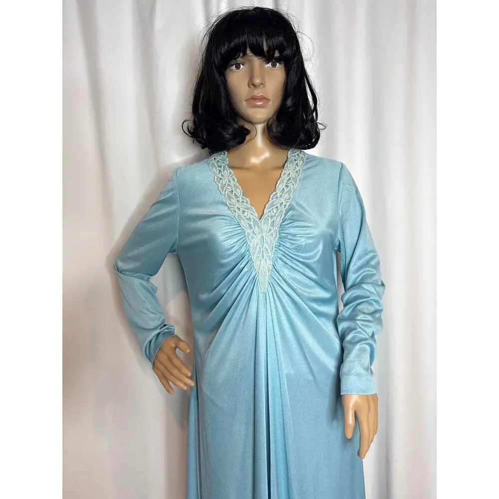 Vintage 1960s Mod/Gogo Era Blue Lace Trim Mod Maxi Dress Unbranded S/M